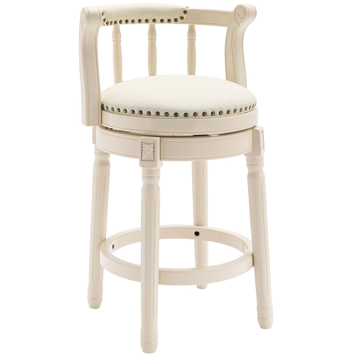 Leather Wooden Bar Stools - 26'' Height - White