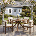 Outdoor Dining Chair Set of 4 with Curved Acacia Wood Arms