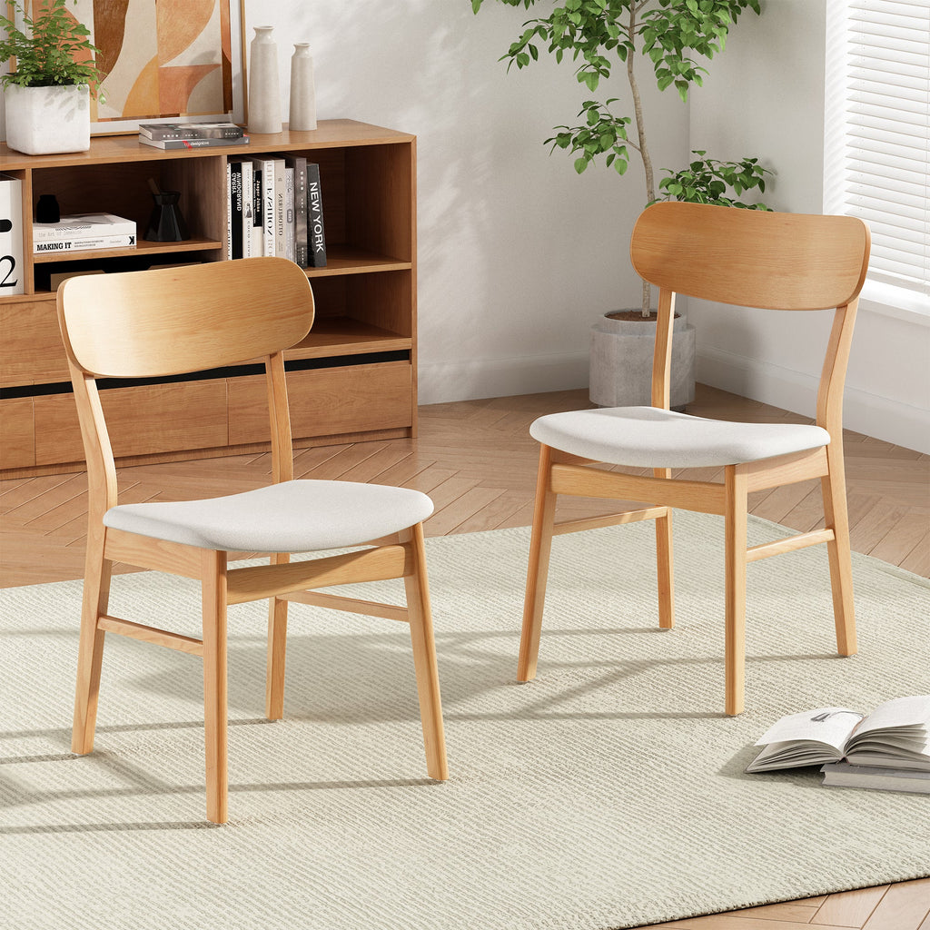 Set of 2 Dining Chairs - Upholstered Seat, Rubberwood Legs