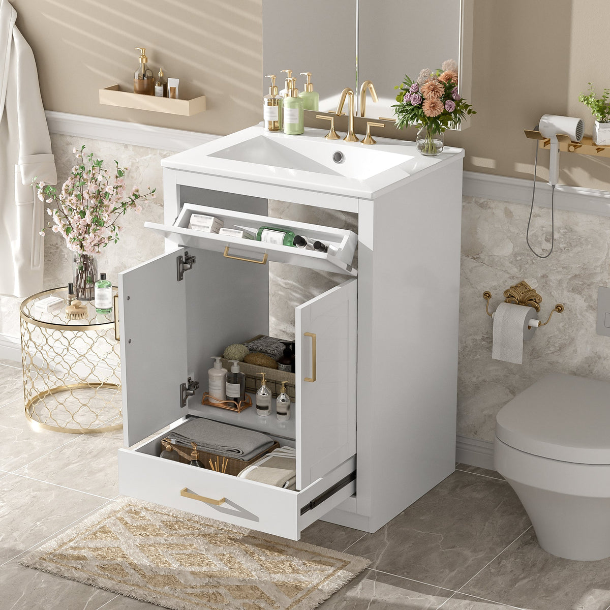 24" Bathroom Vanity with Integrated Ceramic Sink