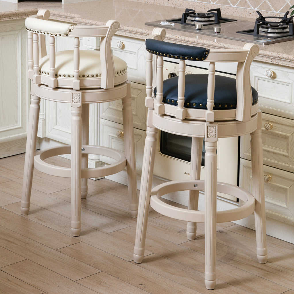 Leather Wooden Bar Stools - 26'' Height - White