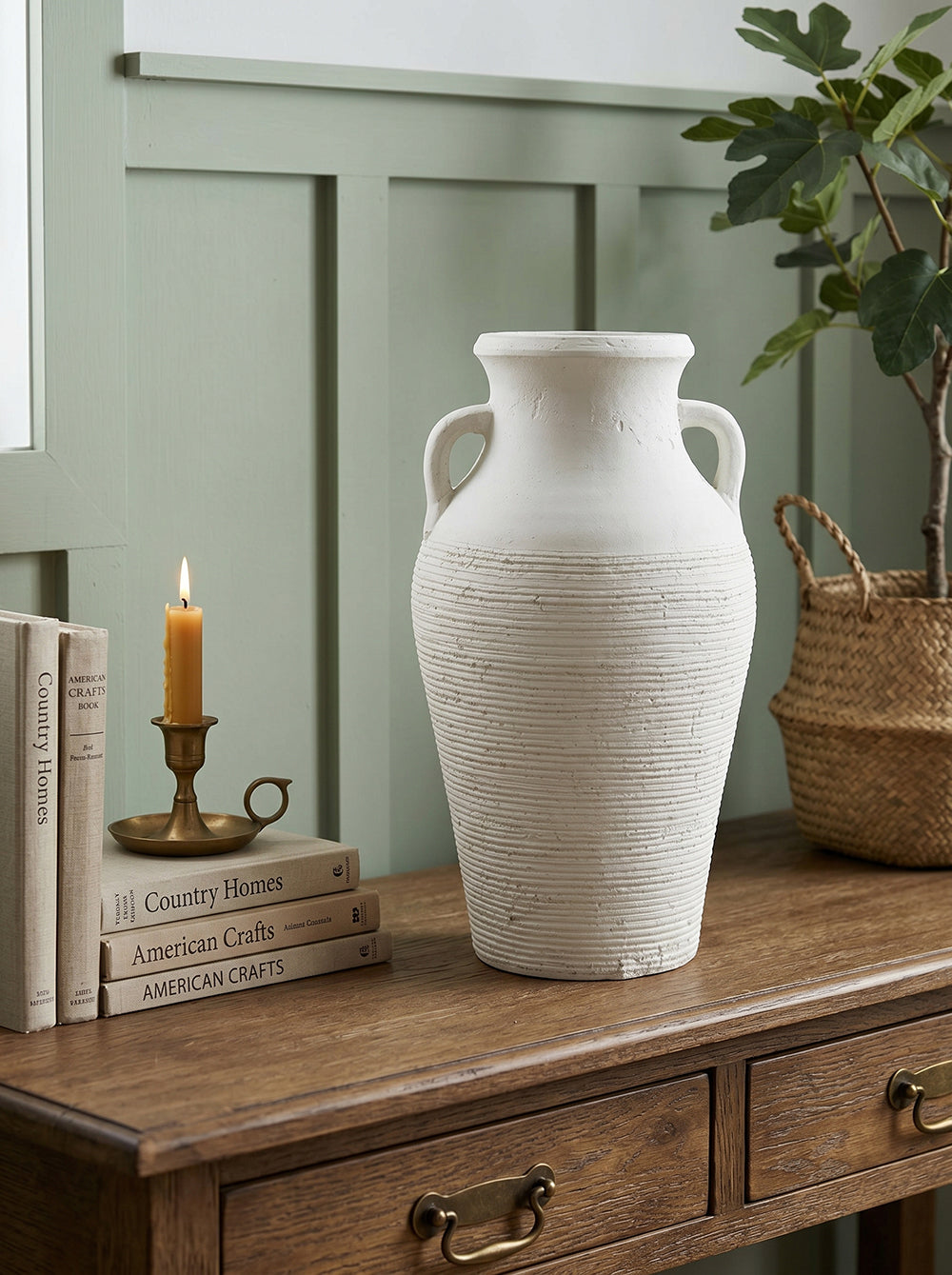 Rustic White Terracotta Tall Vase