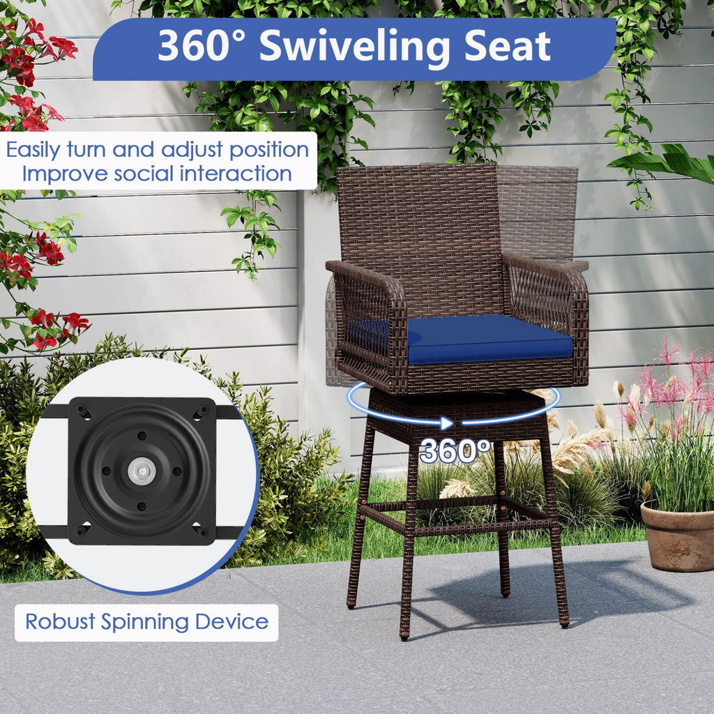 360° Swivel Bar Stool 29" Height with Cushion & Armrests