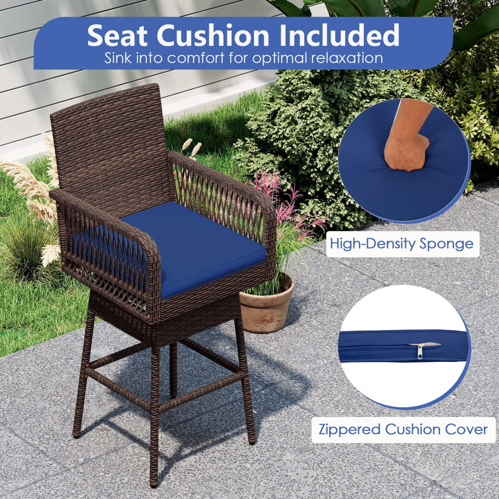 360° Swivel Bar Stool 29" Height with Cushion & Armrests
