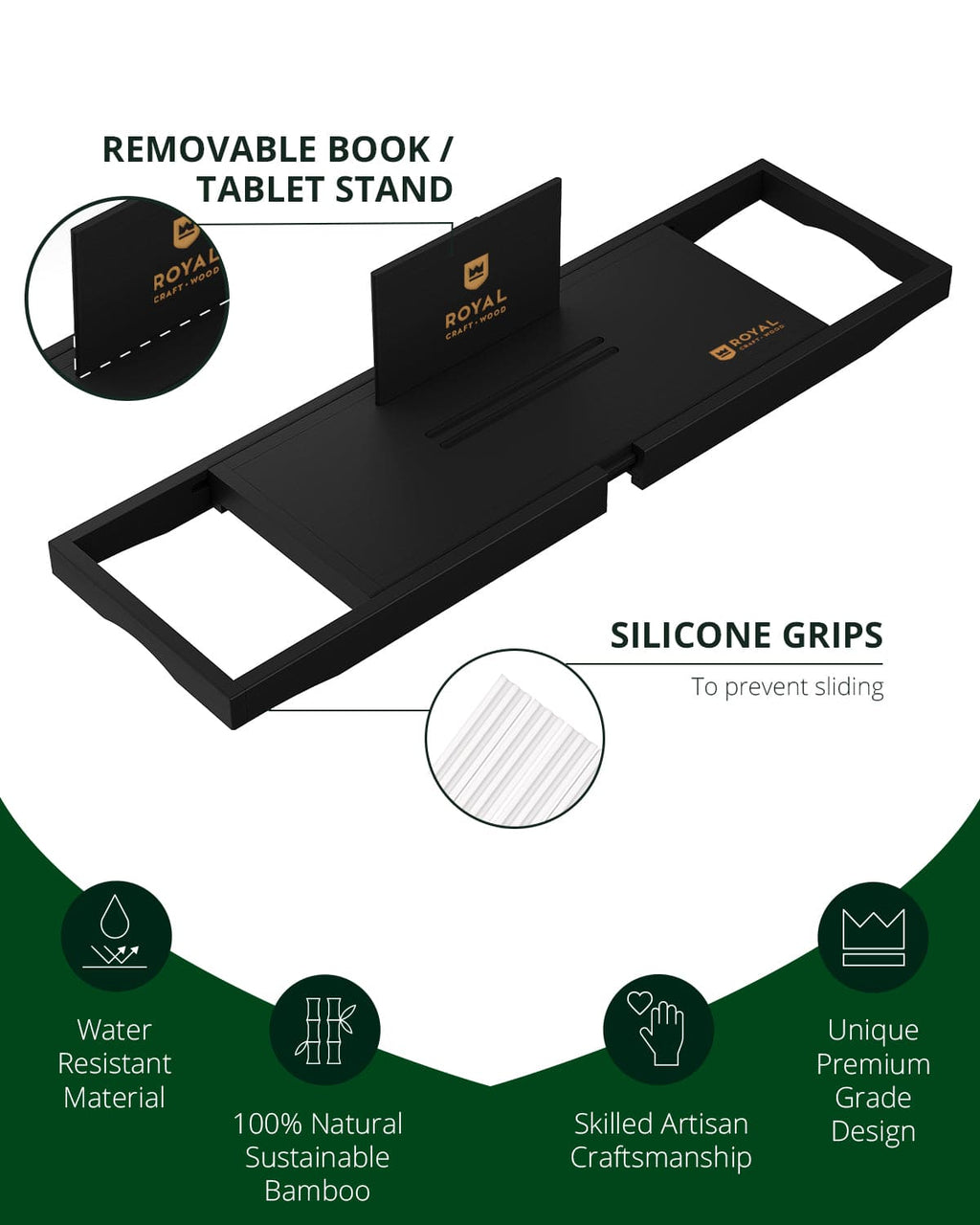 Bathtub Caddy Tray Lite, Black