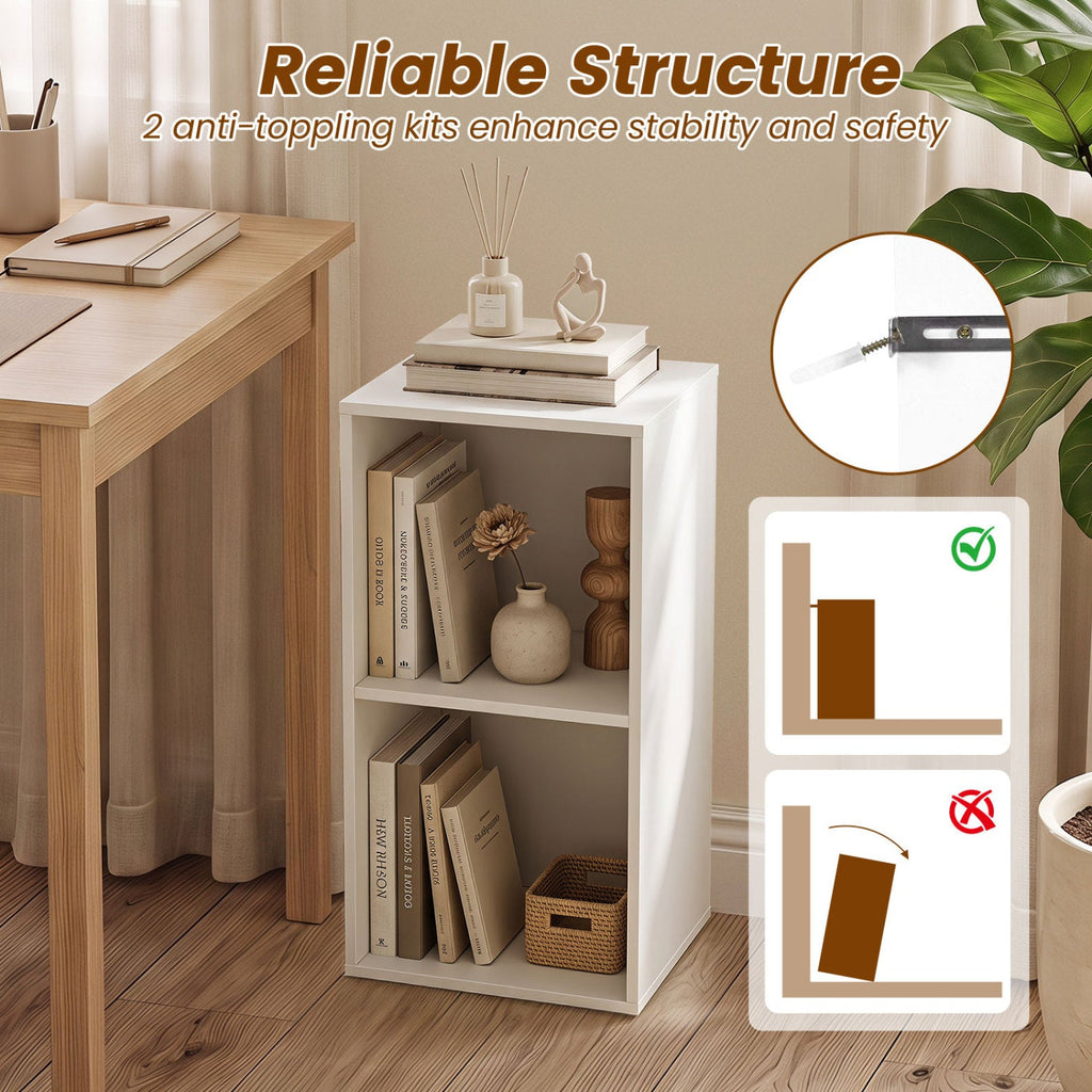 2-Cube Bookshelf with Anti-Tipping Kit - White