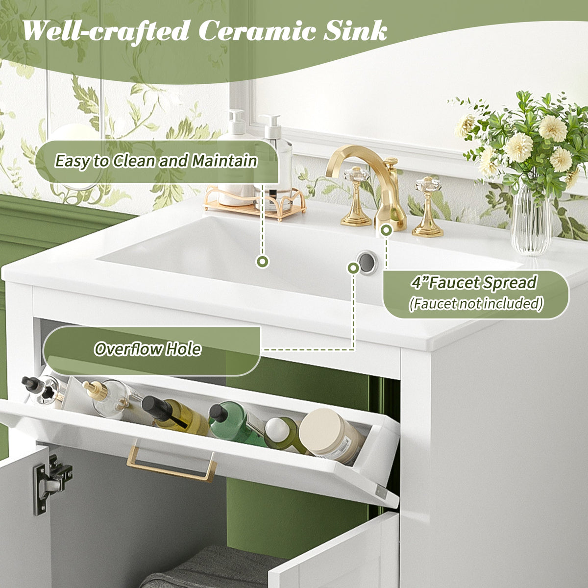 24" Bathroom Vanity with Integrated Ceramic Sink