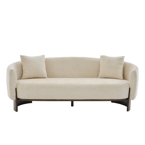 81 In. Curved Boucle Sofa with Wooden Base