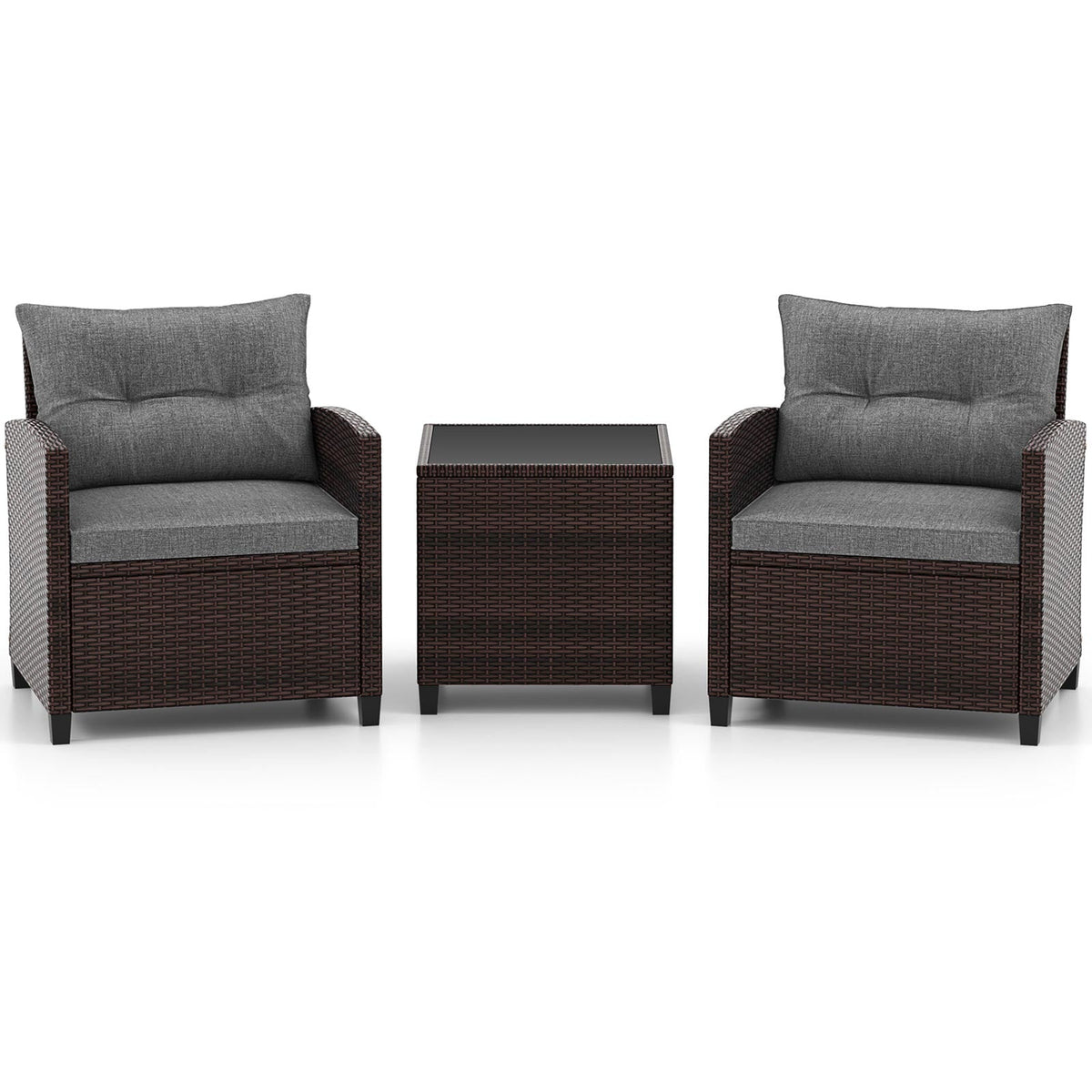 3 Pcs Patio Rattan Furniture Set Cushioned Conversation Set Coffee Table-Beige