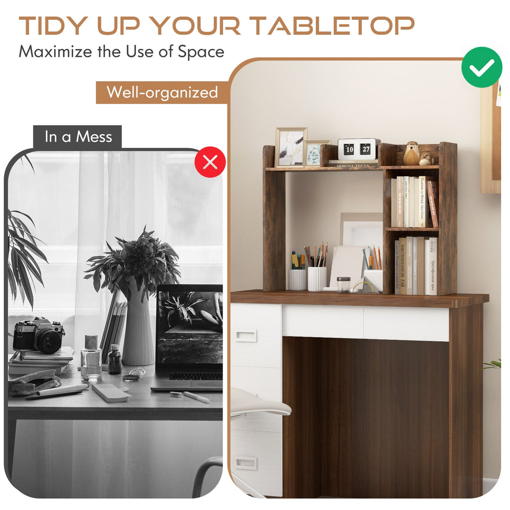 3-Tier Multipurpose Desk Bookshelf with 4 Shelves
