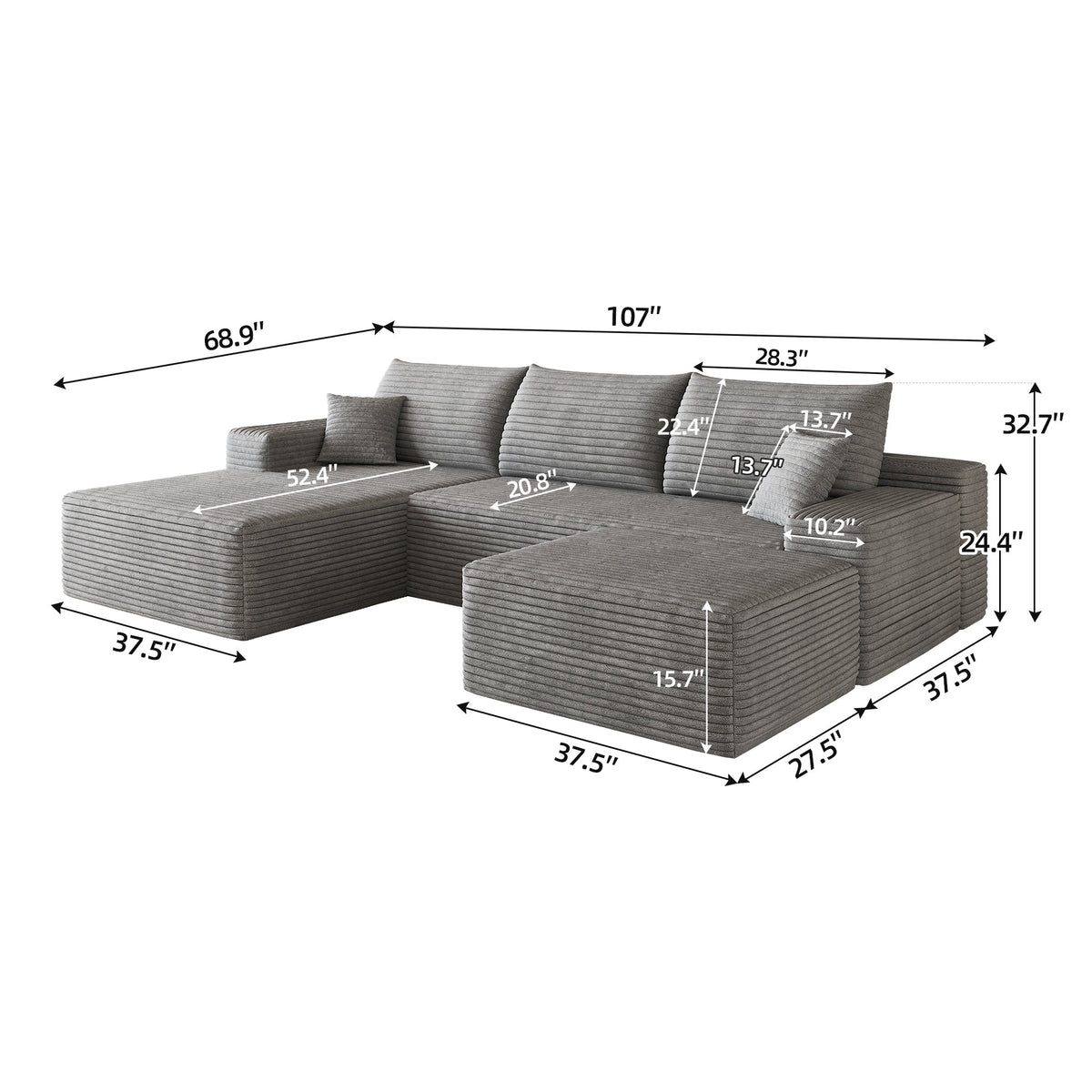 107" Cloud Sectional Sofa with Ottoman