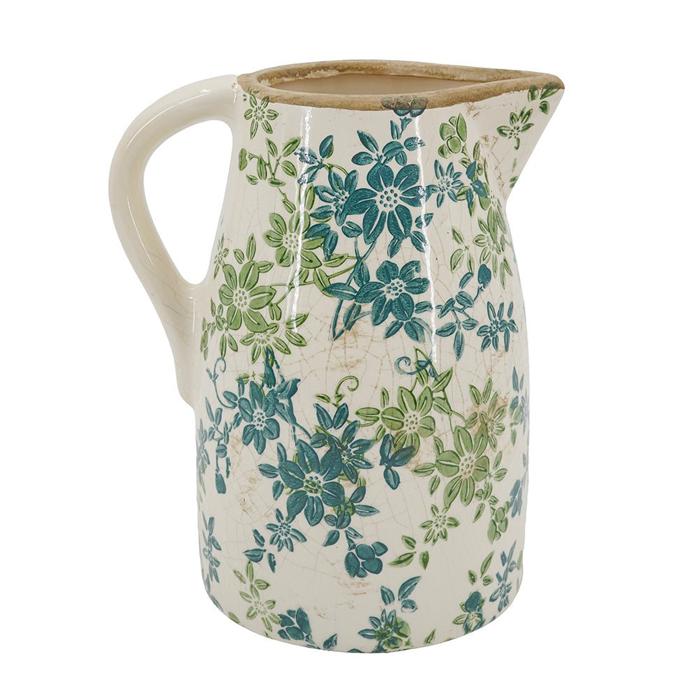 7.9x5.9x9.4" Floral Pitcher Vase
