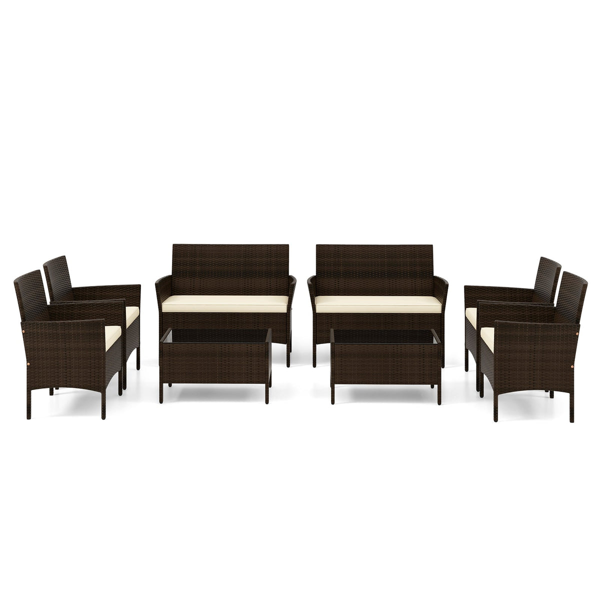 4 Piece Patio Rattan Conversation Set with Cozy Seat Cushions