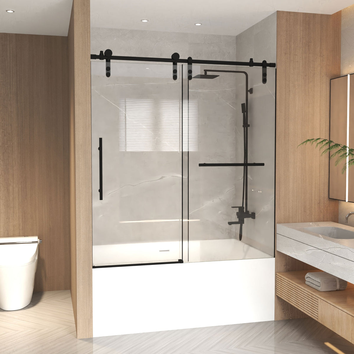Frameless Sliding Bathtub Door - Matte Black