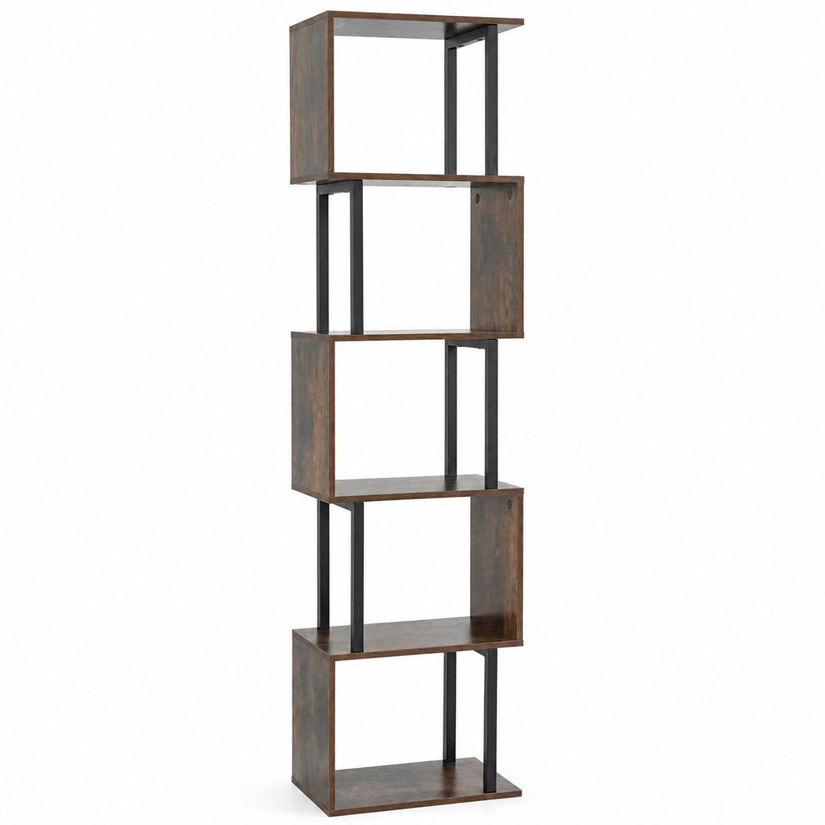 5-Tier S-Shaped Bookshelf with Open Cubes & Anti-Tip Kit