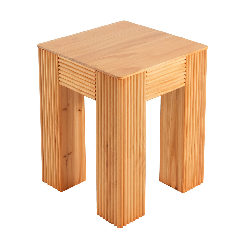 Natural Pine Wood Fluted Side Table with Elephant-Leg Design