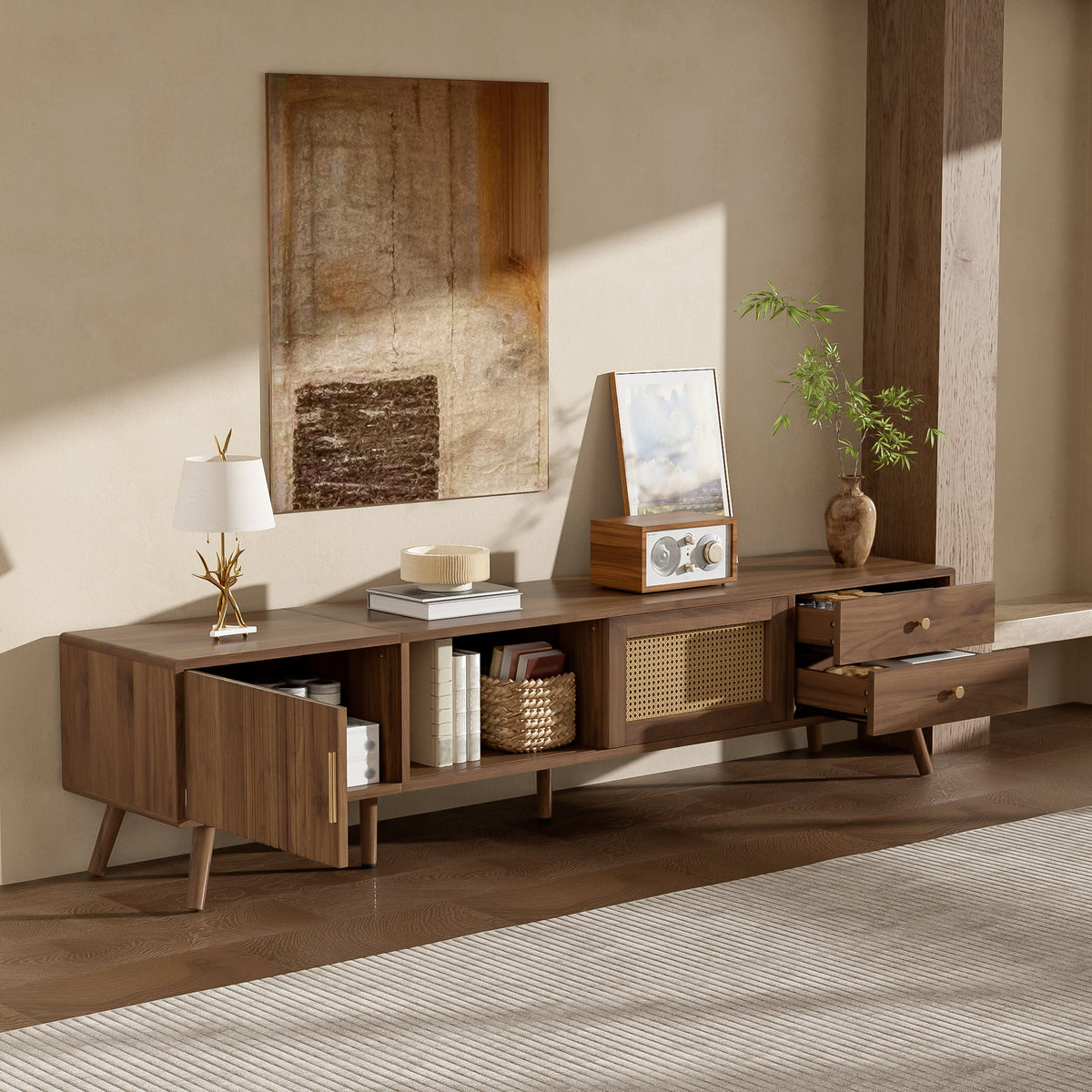 Modern Rattan Doors TV Stand for TVs up to 85 Inches