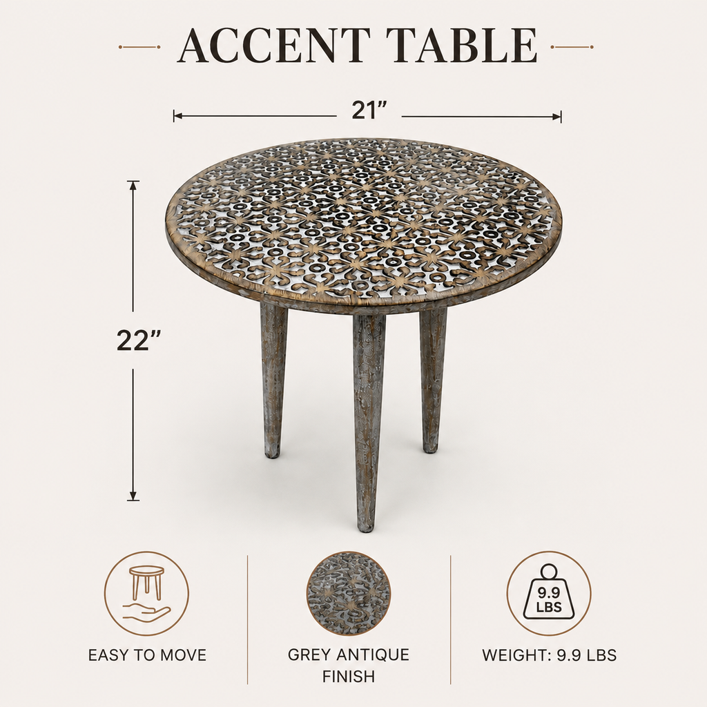 Handcrafted Mango Wood Round Accent Table
