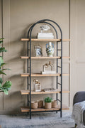 Tall Arched Wood and Iron Display Shelf