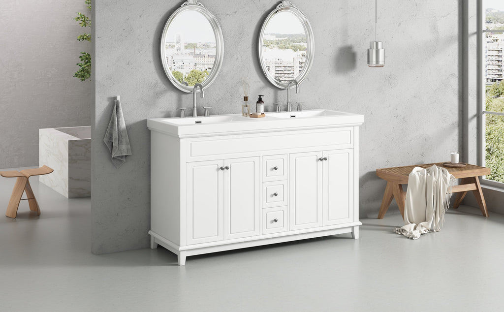 60" Bathroom Vanity with Resin Double Sinks