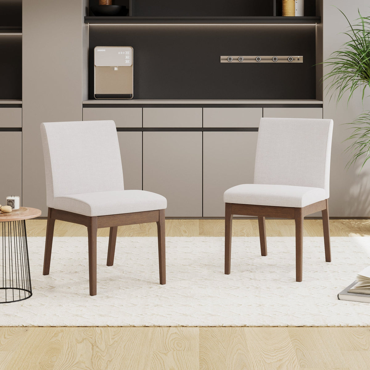 Set of 2 Contemporary Dining Chairs - Upholstered Seat and Backrest
