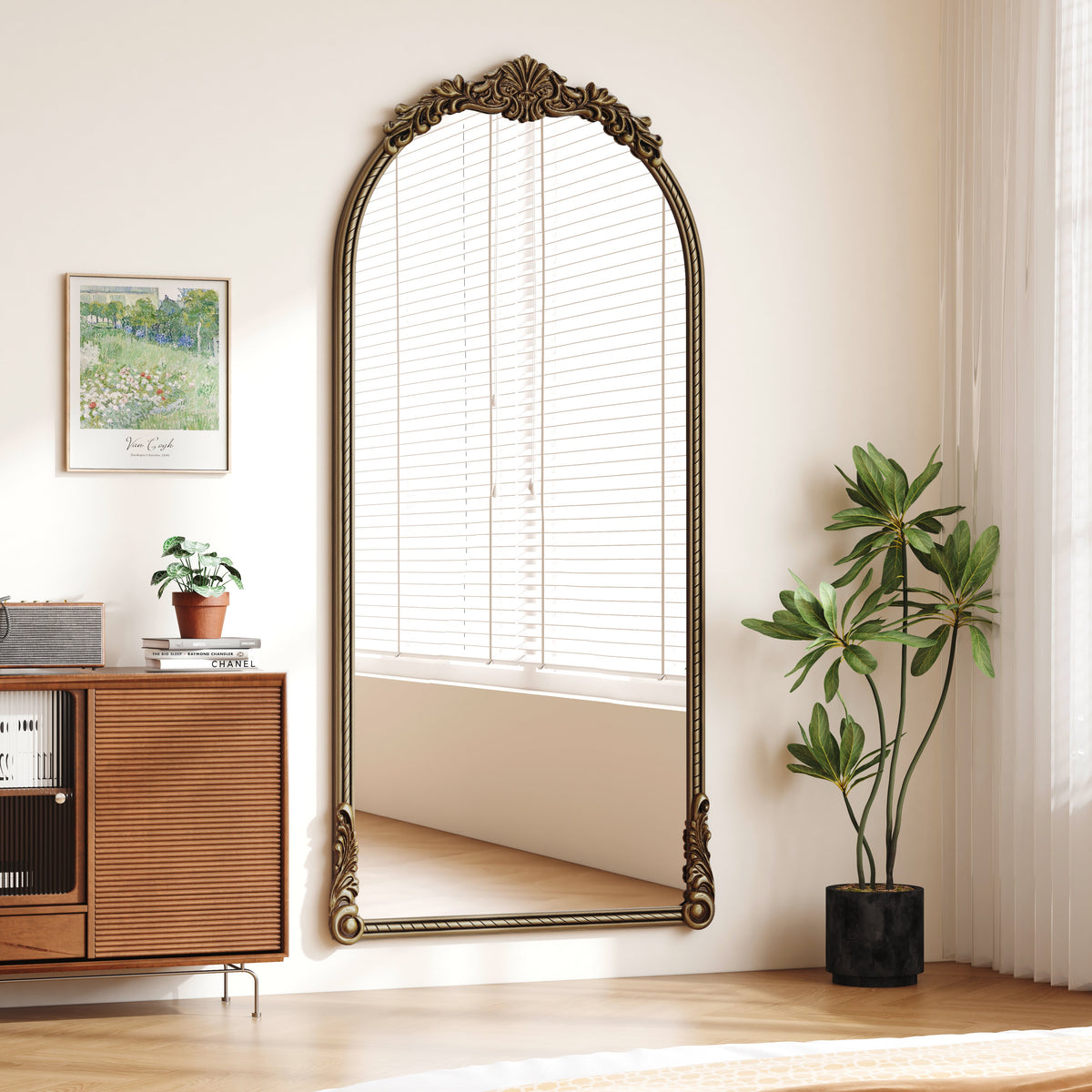 73.03" Arch Oval Vintage Relief Mirror