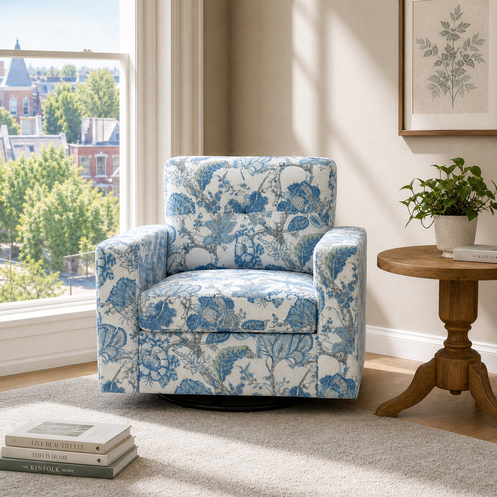 Floral Upholstery Degree Rotation Single Sofa Chair