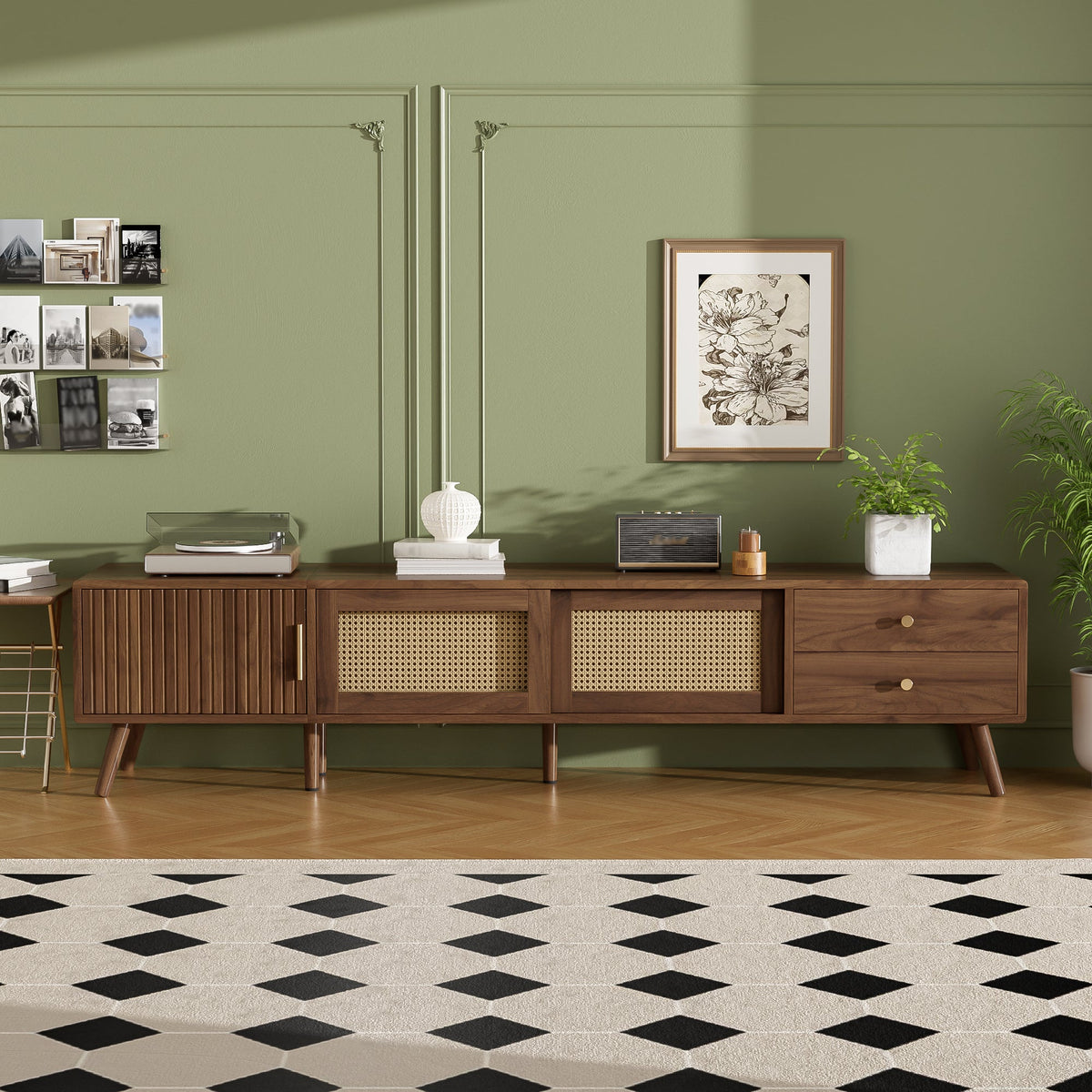 Modern Rattan Doors TV Stand for TVs up to 85 Inches