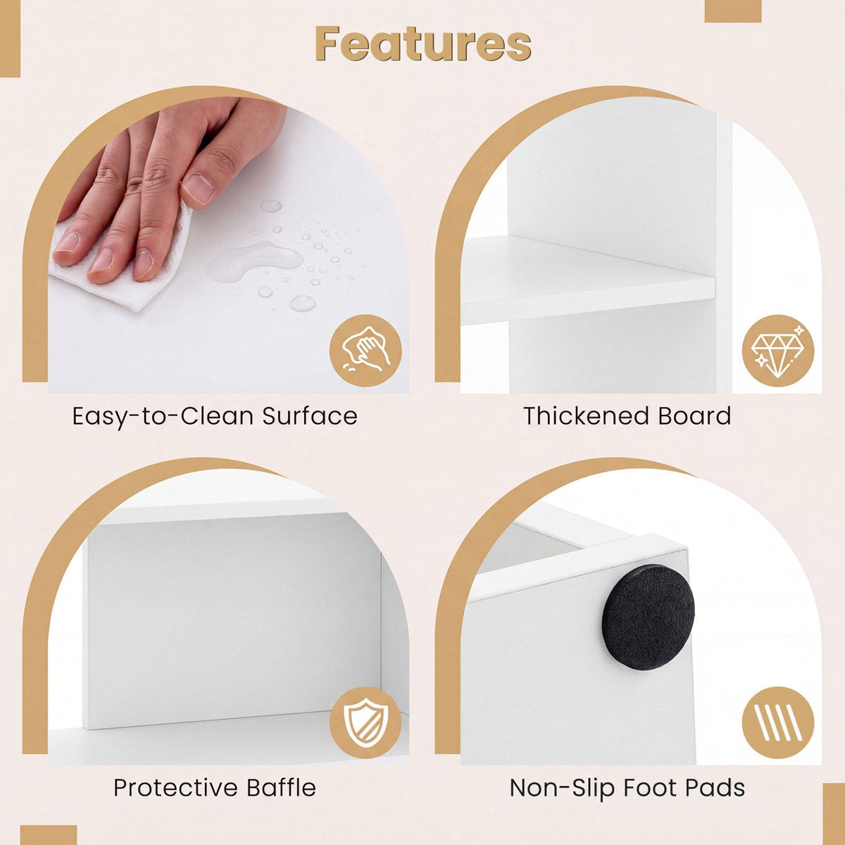 Concave Bookshelf with 3 Open Shelves and Anti-Tip Device