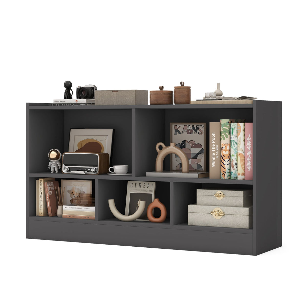 Kids 2-Shelf Bookcase 5-Cube Wood Toy Storage Cabinet Organizer