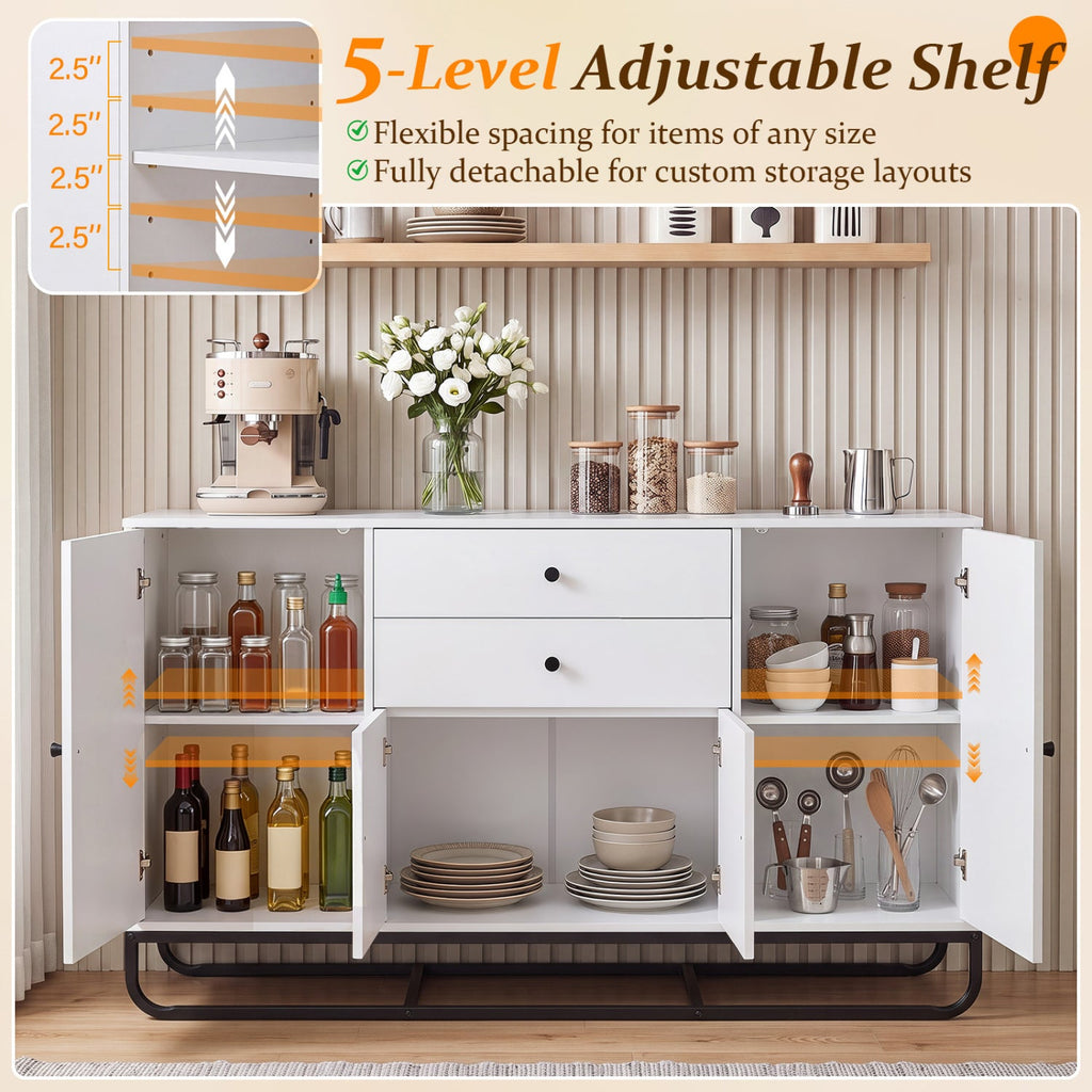 Modern Buffet Sideboard Cabinet with 2 Drawers & Adjustable Shelves