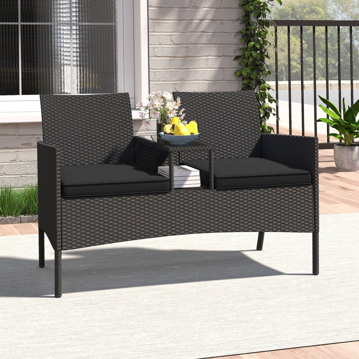 Patio Loveseat with Built-in Table and Storage