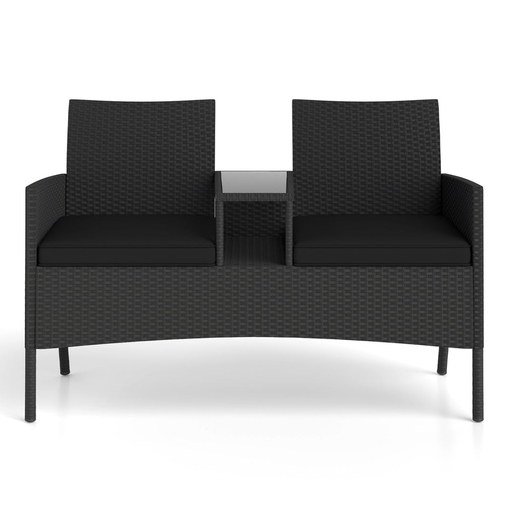 Patio Loveseat with Built-in Table and Storage