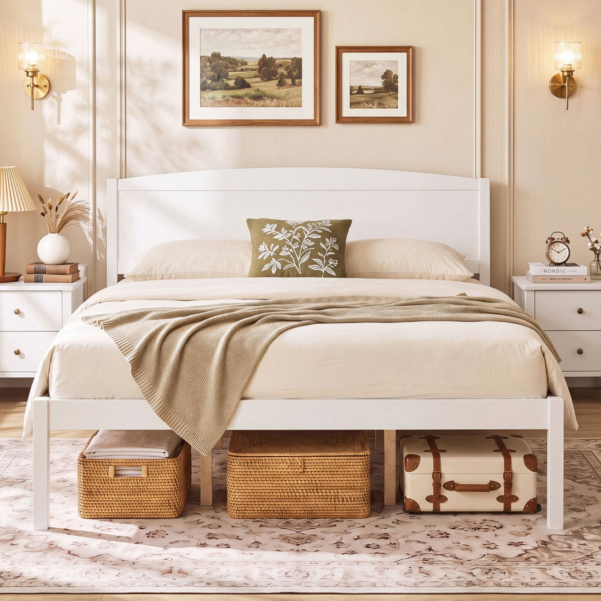 Queen Platform Bed Frame with Curved Headboard - Walnut