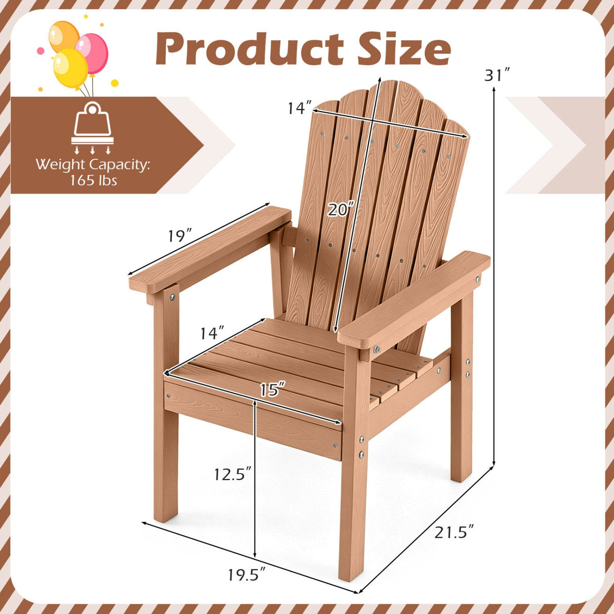 Adirondack Chairs Set of 2 with High Backrest - Brown