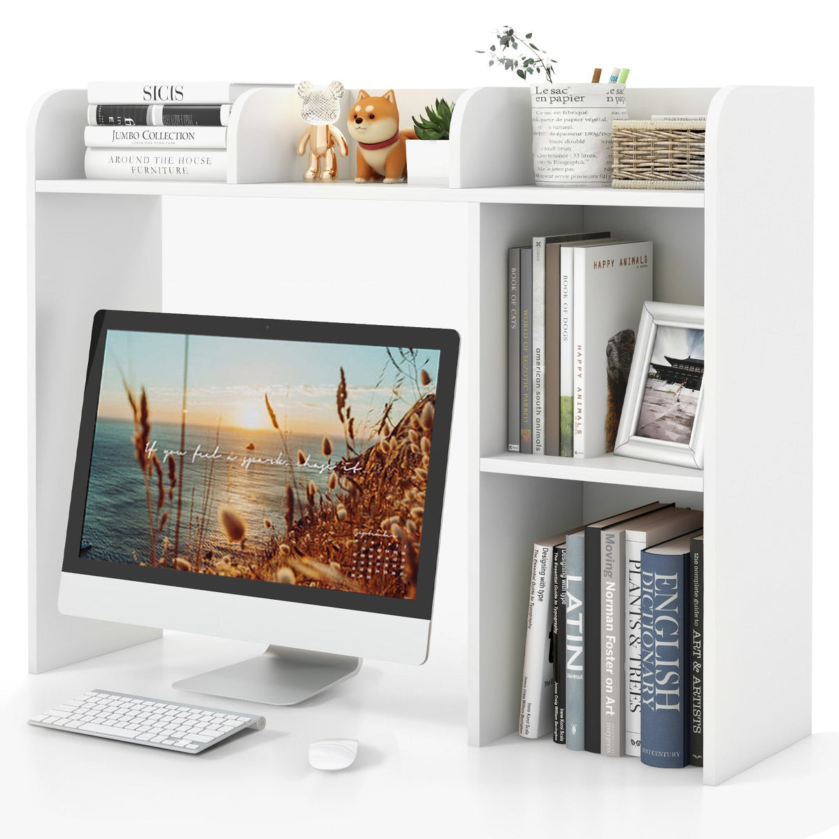 3-Tier Multipurpose Desk Bookshelf with 4 Shelves