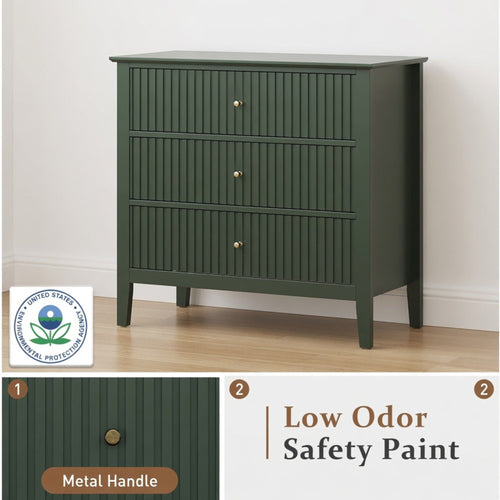 32" Wide Green Fluted 3-Drawer Nightstand