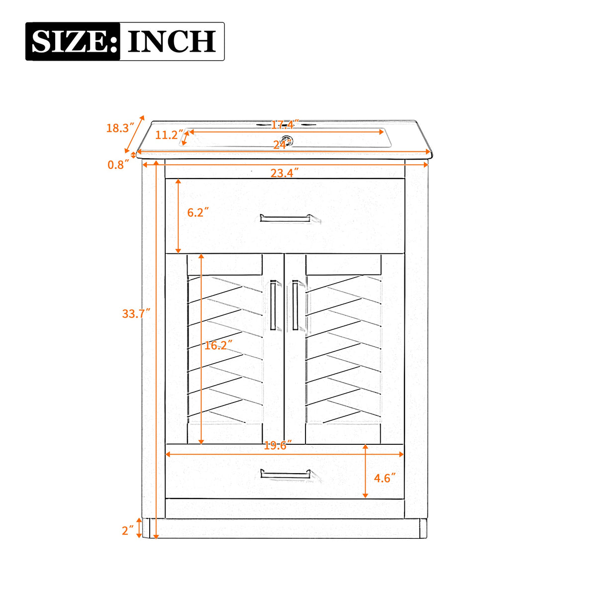 24" Bathroom Vanity with Integrated Ceramic Sink
