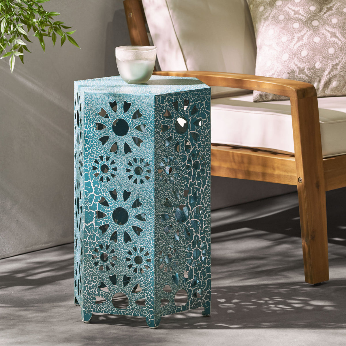 Galore 14" Side Table with Sunburst Cut Out Design