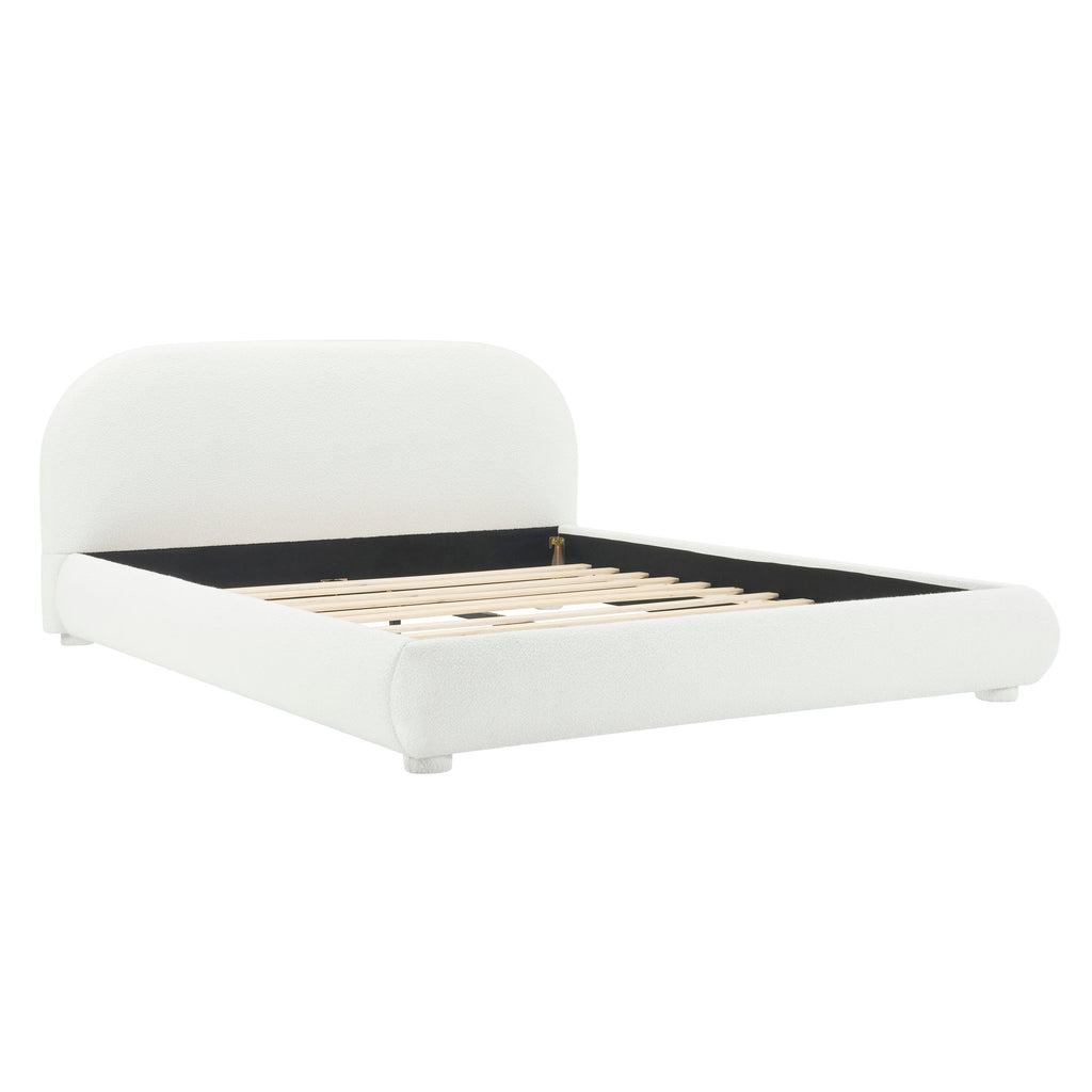 Cream Style Fabric Upholstered King Bed