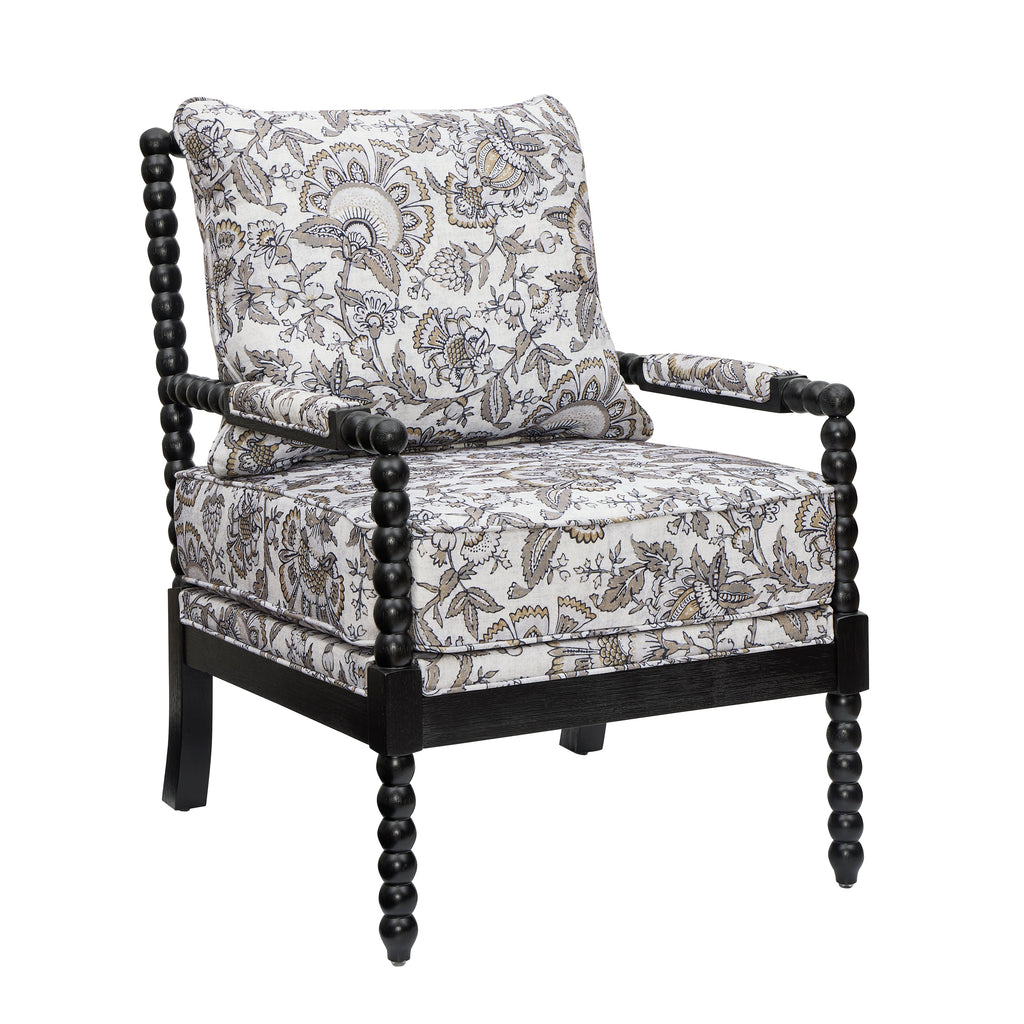 Belvoir Upholstered Spool Accent Chair with Turned Wood Frame, Floral