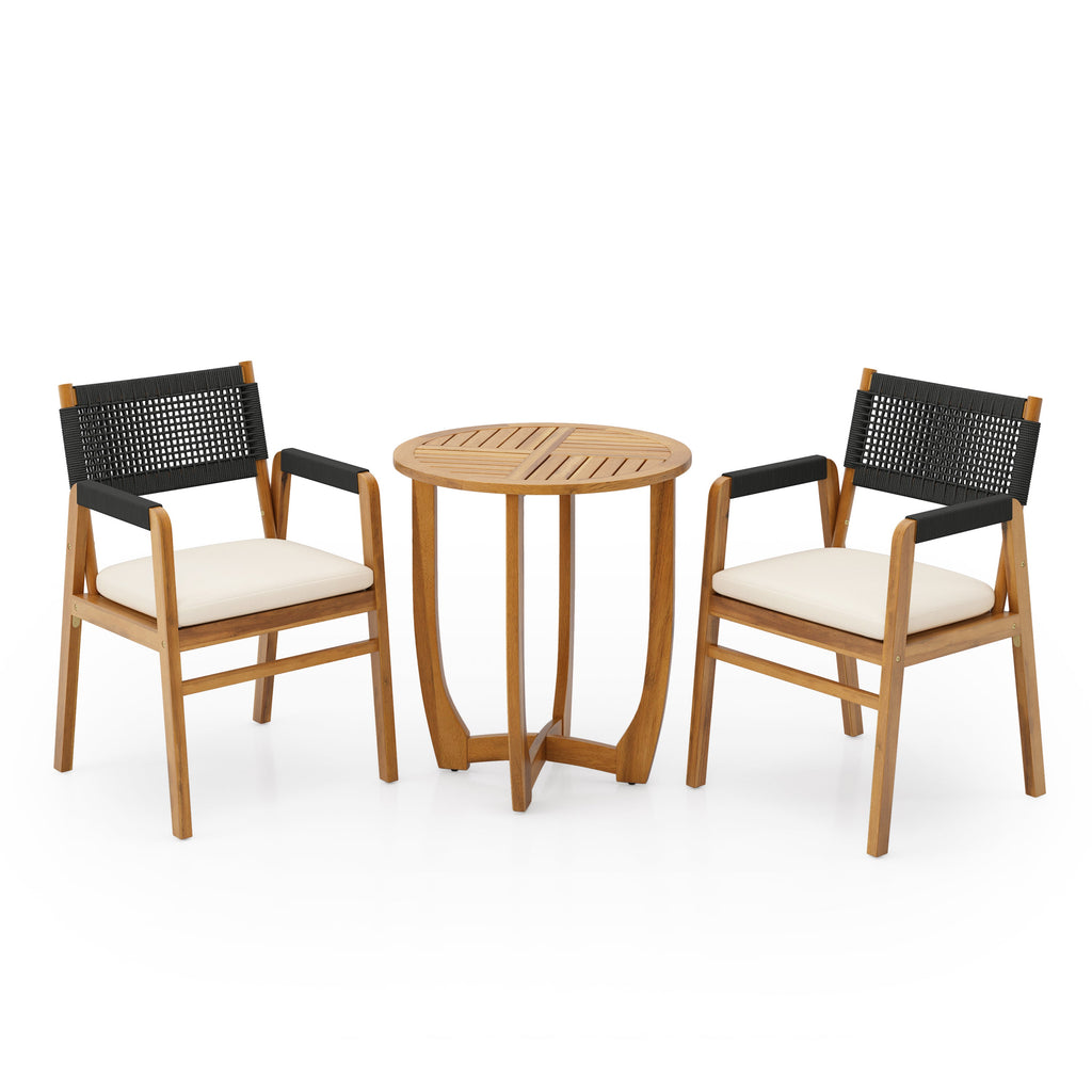Outdoor 3-Piece Acacia Wood Dining Set with Cushion
