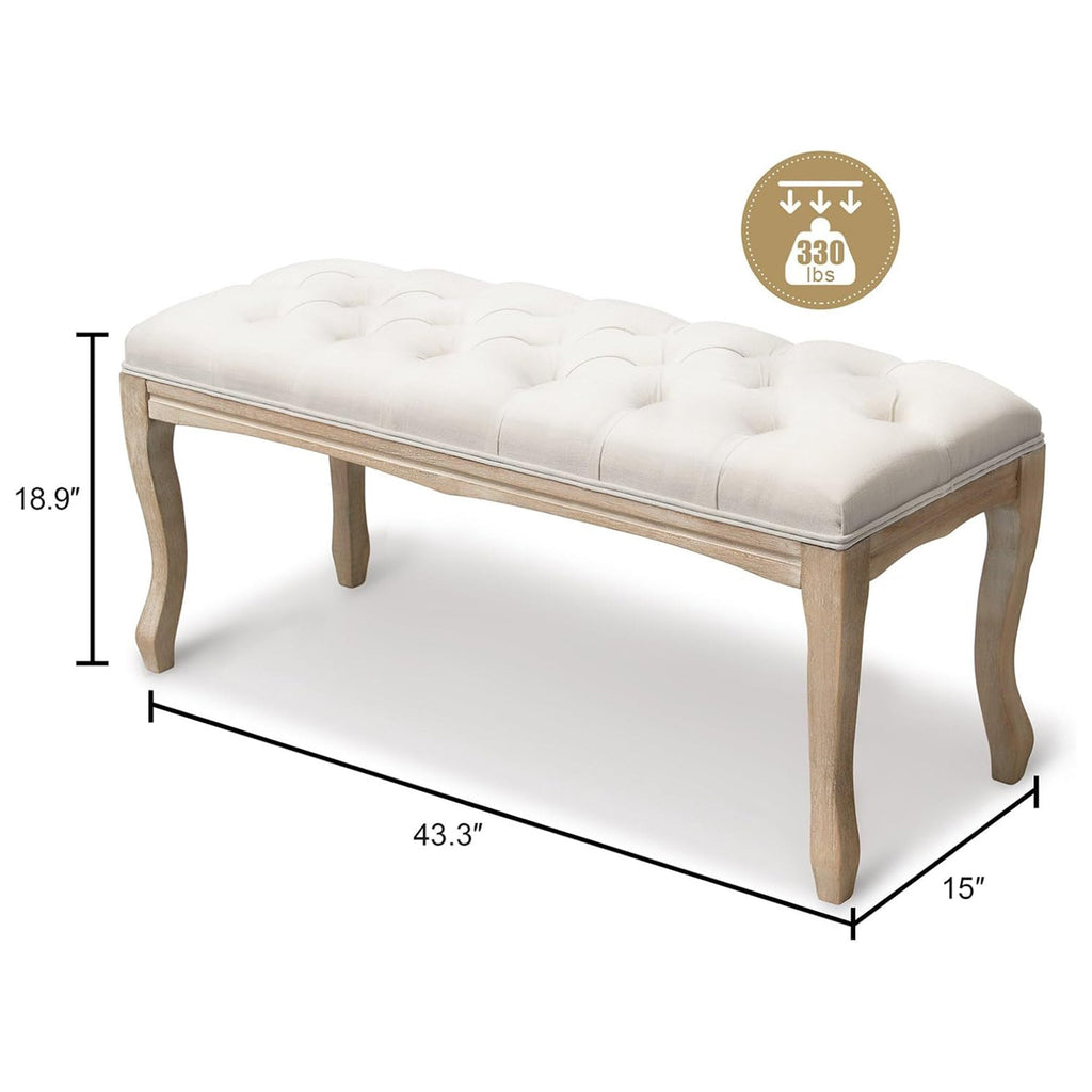 Bedroom Bench - French Vintage Tufted Entryway Bench