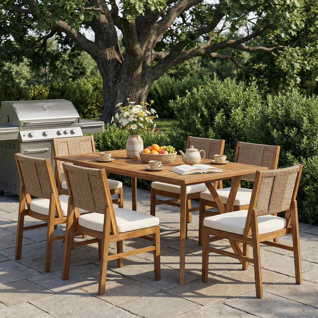 Outdoor 7 Piece Patio Rustic Acacia Wood Dining Set