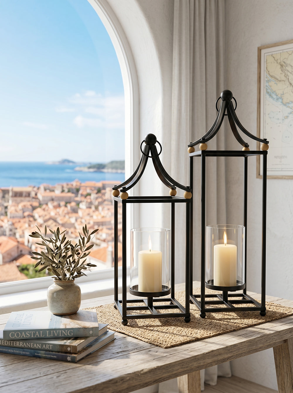 Set of 2 Arched Iron Lanterns