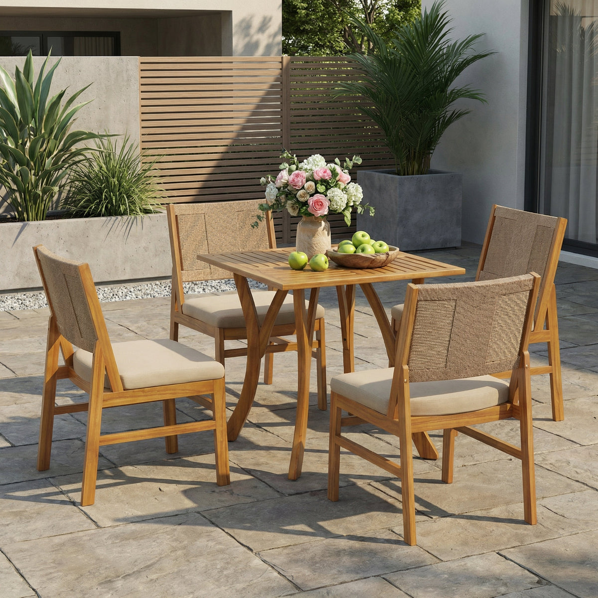 5-Piece Acacia Wood Outdoor Patio Dining Set