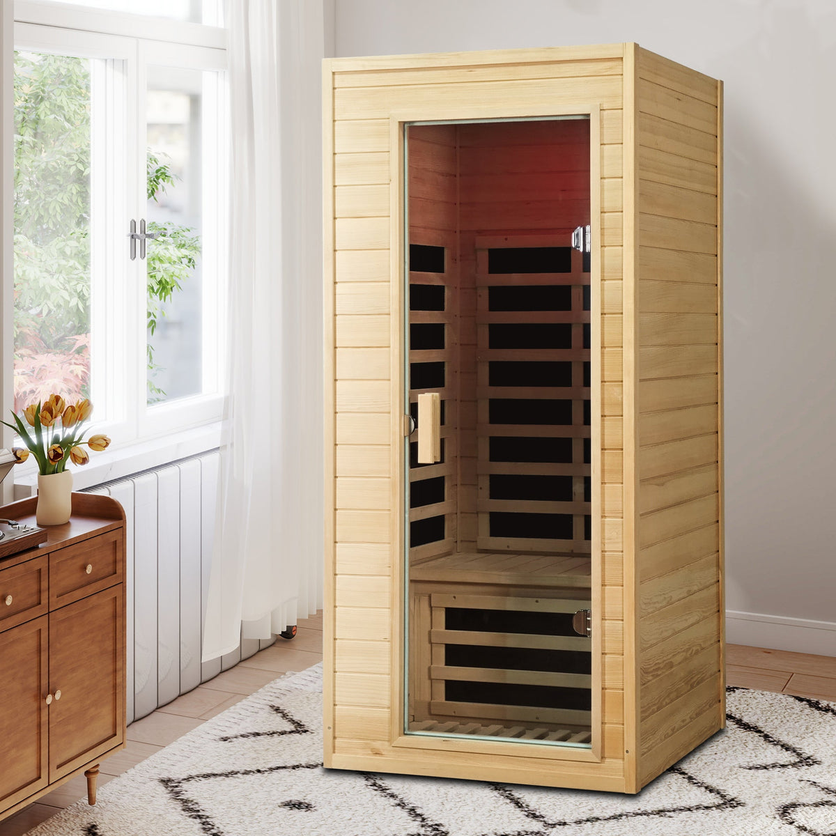 Hemlock Wood One-Person Far Infrared and Red-Light Indoor Sauna Room
