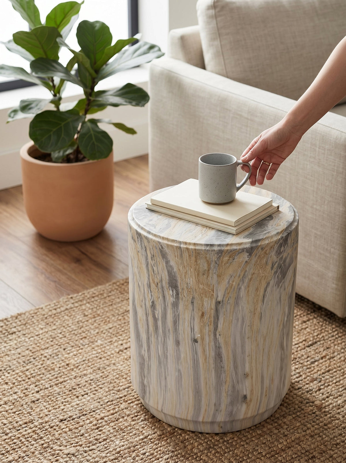 18.5-Inch Modern Marble-Look Stool