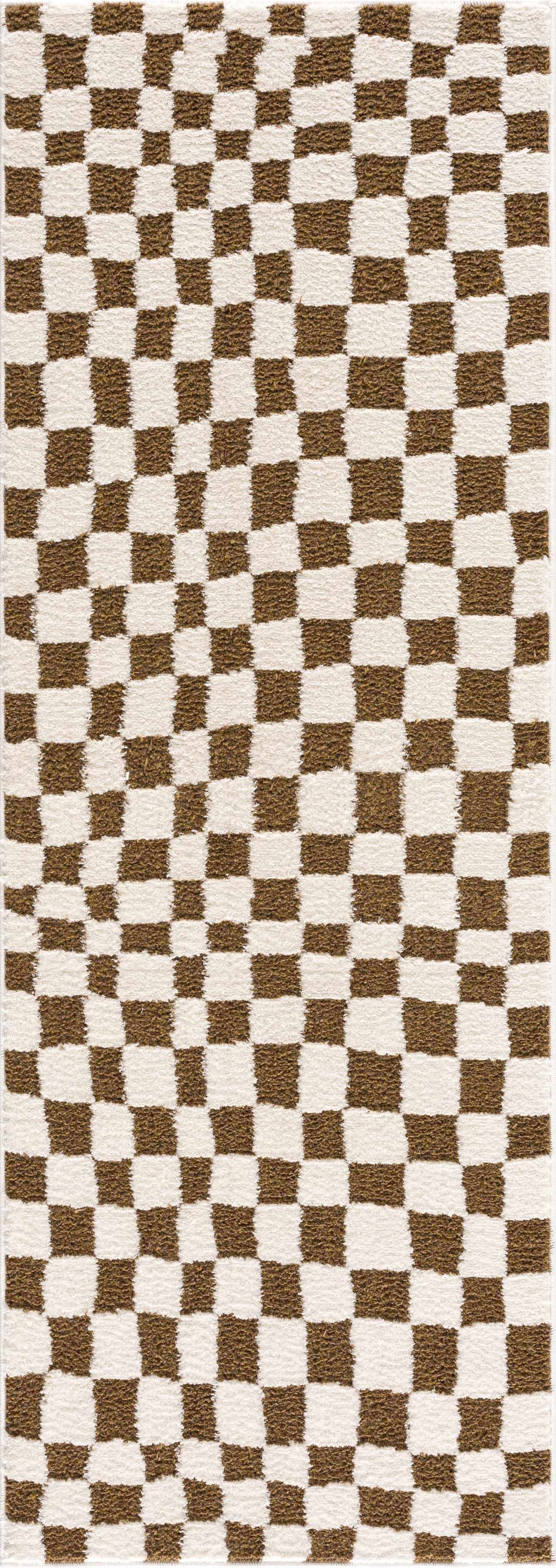Lajos Brown Checkered Shag Rug - Clearance