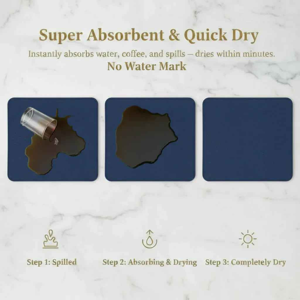 Navy Dish Drying Mat — Super Absorbent, Non-Slip